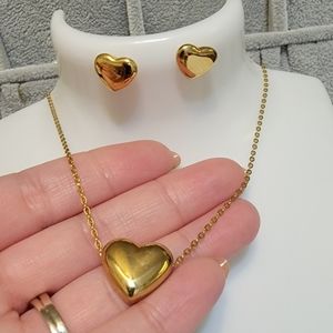 18K Gold-plated stainless steel solid heart necklace and earring set